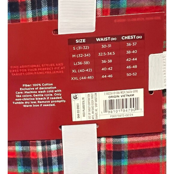 Men’s Red Plaid Cotton Pajama Set ~ Size: L ~ NWT - Picture 3 of 4